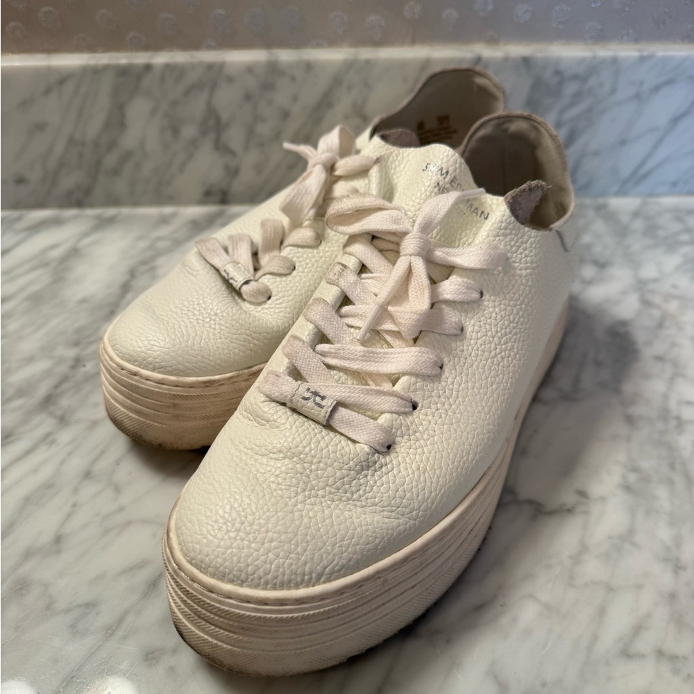 Sam Edelman White Leather Platform Sneakers Lace Up Casual Shoes Size 8 - Picture 2 of 10
